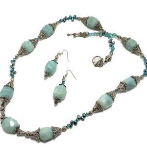 Handmade Jewelry Set by Surdigirl - Amazonite, Pearls, Aquamarine